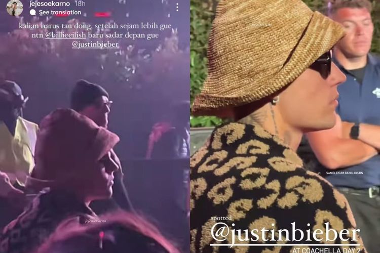 Justin Bieber terlihat menonton pernampilan Billie Eilish di Coachella 2022.