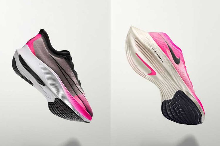 Nike Zoom Fly 3 (kiri) dan Nike ZoomX Vaporfly NEXT%(Nike)