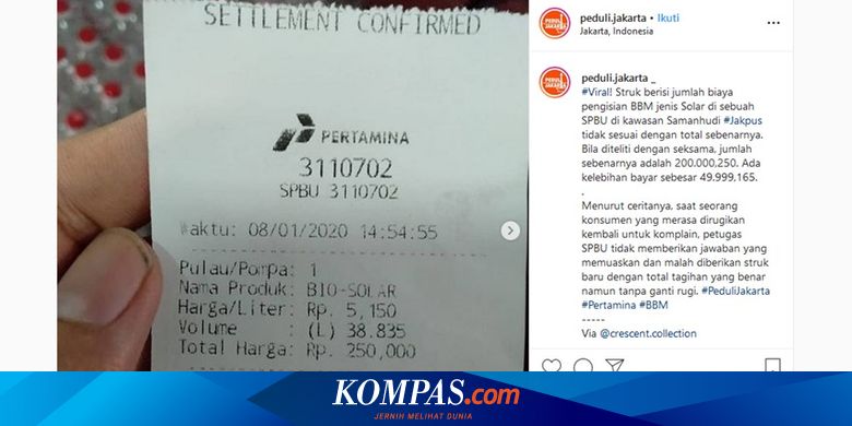Viral Struk Pengisian Bbm Tidak Sesuai Dengan Jumlah Aslinya Halaman All Kompas Com