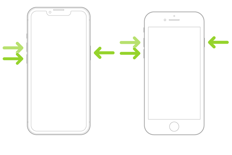 Ilustrasi cara restart iPhone tanpa menyentuh layar pada model iPhone 8 dan yang lebih baru.