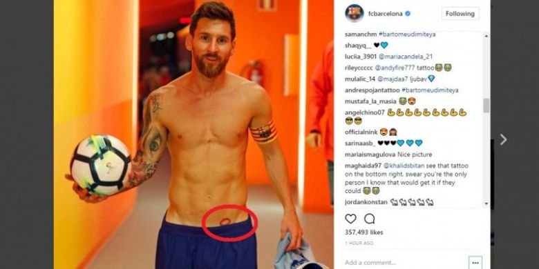 Tata bibir sang istri yang ada di perut Lionel Messi.