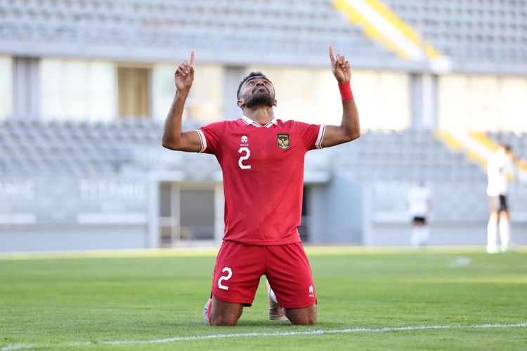 Yakob Sayuri merayakan golnya pada laga uji coba timnas Indonesia vs Libya yang berlangsung di Stadion Mardan Sports Complex, Turkiye, pada Jumat (5/1/2024). Pertandingan bergulir sebagai pemanasan jelang Piala Asia 2023.