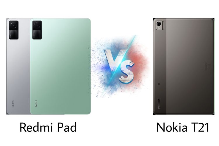 Ilustrasi perbedaan spesifikasi Redmi Pad vs Nokia T21, dua tablet mid-range yang sama-sama dijual Rp 3 jutaan di Indonesia.