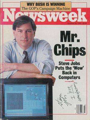 Majalah Newsweek terbitan 1988 yang ditandatangani oleh Steve Jobs. 