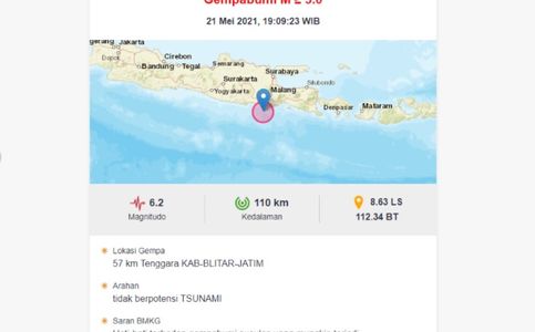 6.2 Richter Scale Earthquake Strikes East Java, Other Indonesian Provinces