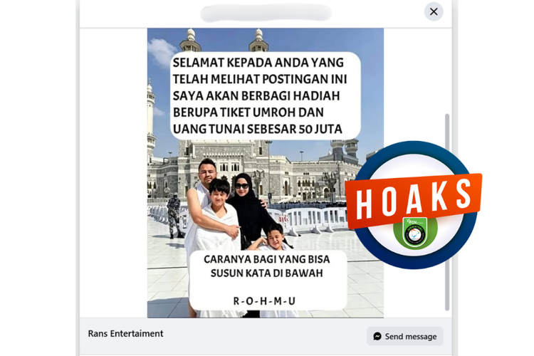 INFOGRAFIK: Hoaks Kuis Tebak Kata dari RANS Entertainment, Hadiah Umrah dan Rp 50 Juta