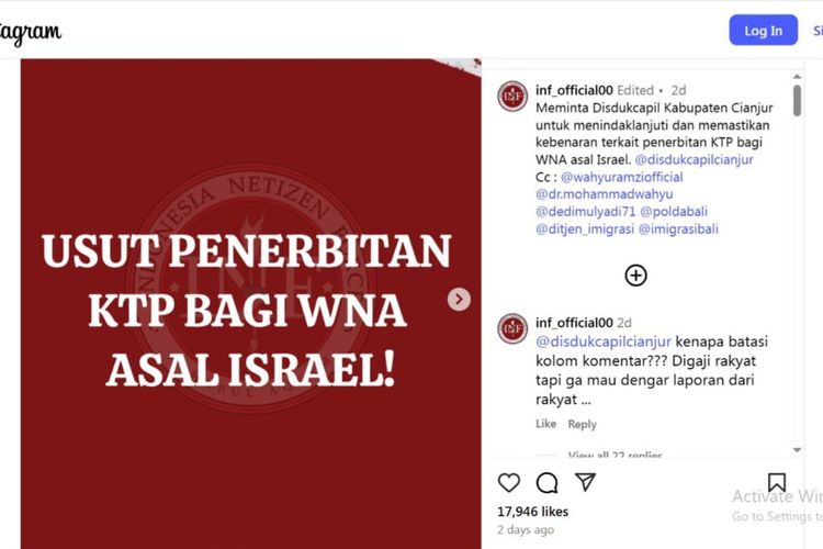 Heboh KTP warga negara asing asal Israel berinsial AG yang diduga diterbitkan Disdukcapil Cianjur, Jawa Barat.
