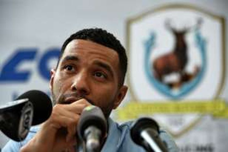 Jermaine Pennant menjalani jumpa pers bersama Tampines Rovers di Singapura, 19 Januari 2016.
