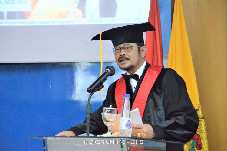 Universitas Hasanuddin (Unhas) menggelar acara pengangkatan jabatan Professor Kehormatan kepada Dr. H. Syahrul Yasin Limpo, S.H., M.Si., M.H., dalam bidang Hukum Tata Negara dan Kepemerintahan.