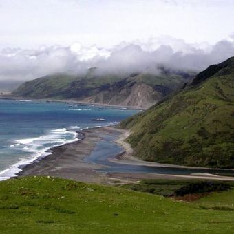 Photo of the Mattole River estuary at the Pacific Ocean