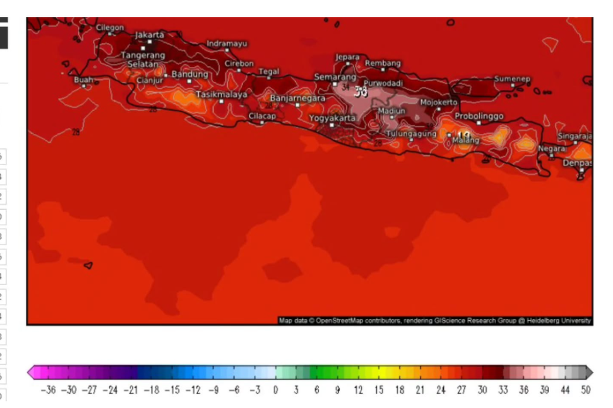 Citra satelit BMKG tangkap wilayah Jateng dan Jatim berwarna putih saat cuaca panas.