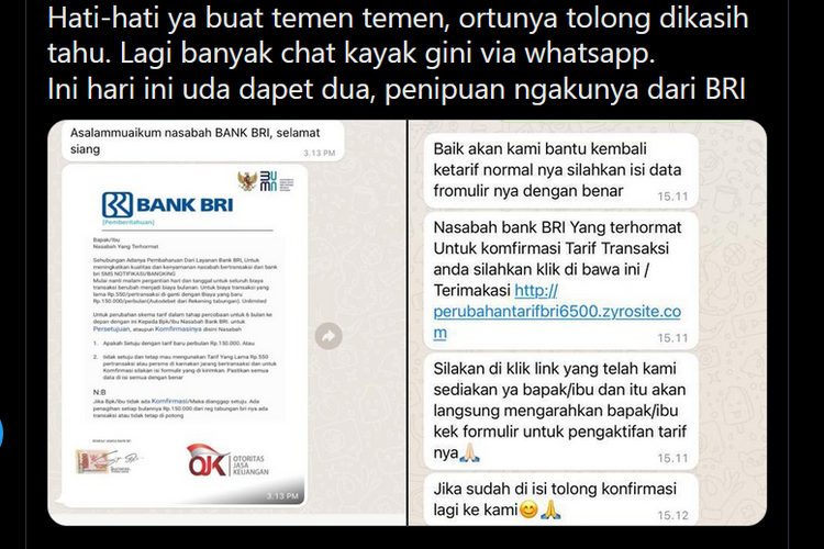 pesan penipuan perbankan yang mengatasnamakan BRI