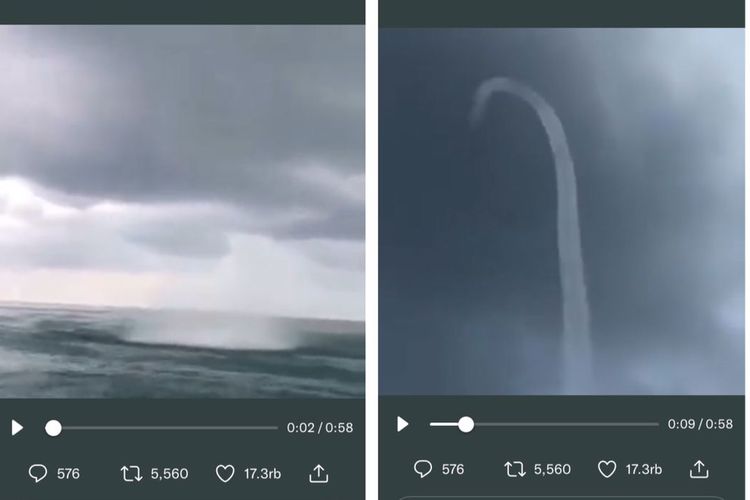 Tangkapan layar fenomena waterspout