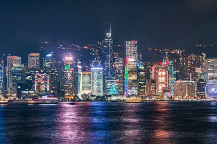 An illustration of skyscrapers in Hong Kong. 