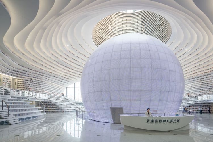 Perpustakaan The Eye of Binhai di Tianjin, China.