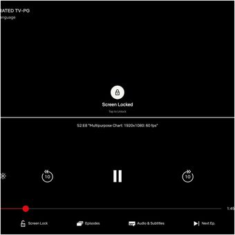 Layar Netflix saat diaktifkan fitur screen locked dan saat fitur tersebut dinonaktifkan