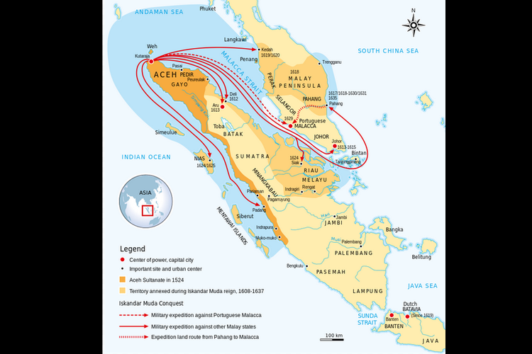 Peta wilayah kekuasaan Kerajaan Aceh.
