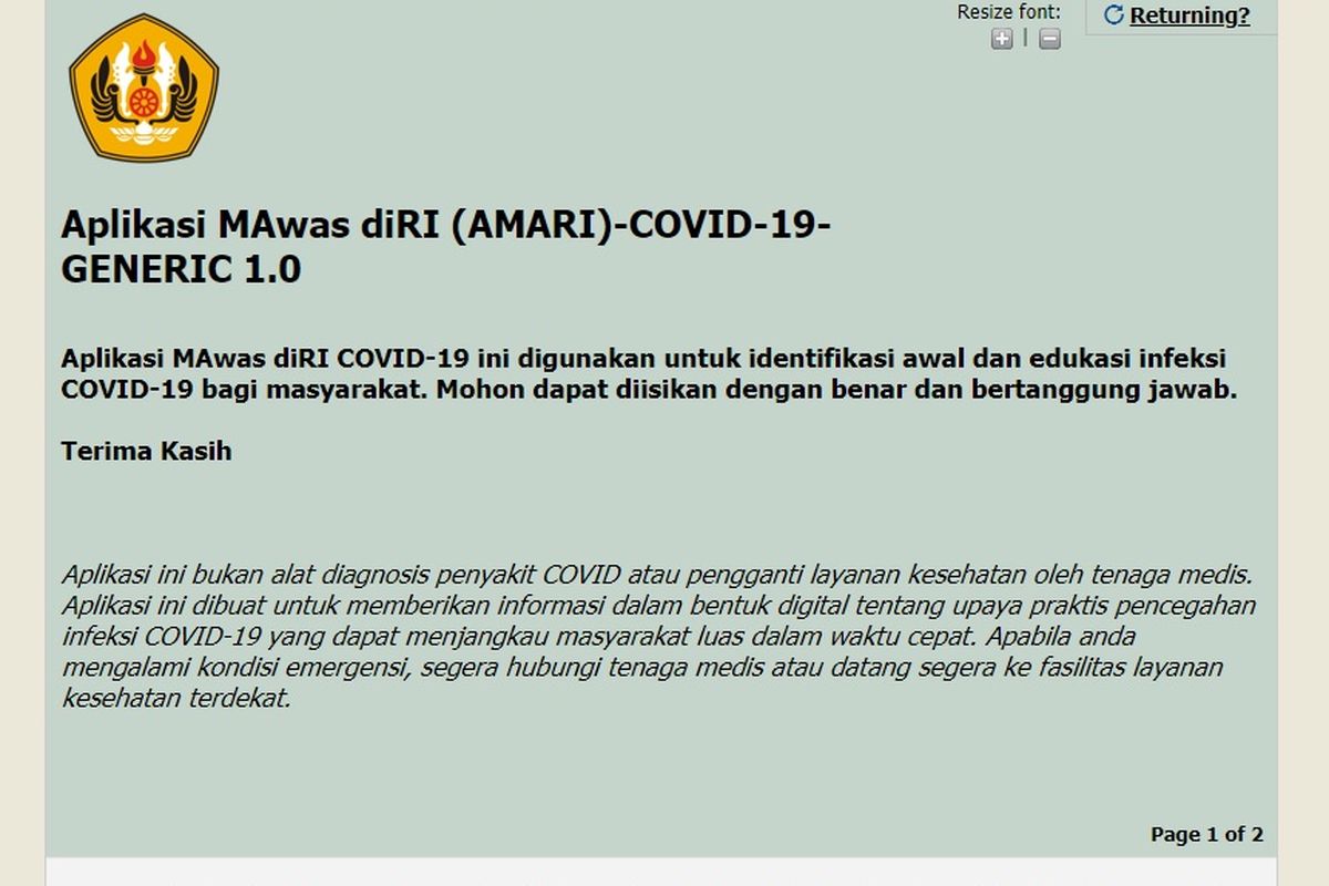 Aplikasi Amari Covid-19 Unpad