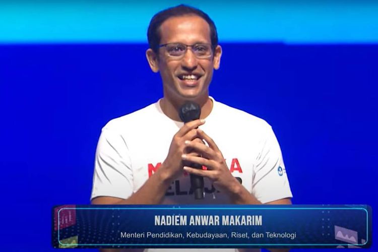 Mendikbudristek, Nadiem Anwar Makarim pada Puncak Peringatan Hari Guru Nasional (HGN) tahun 2022 di JIExpo Kemayoran Jakarta, Sabtu (26/11/2022).