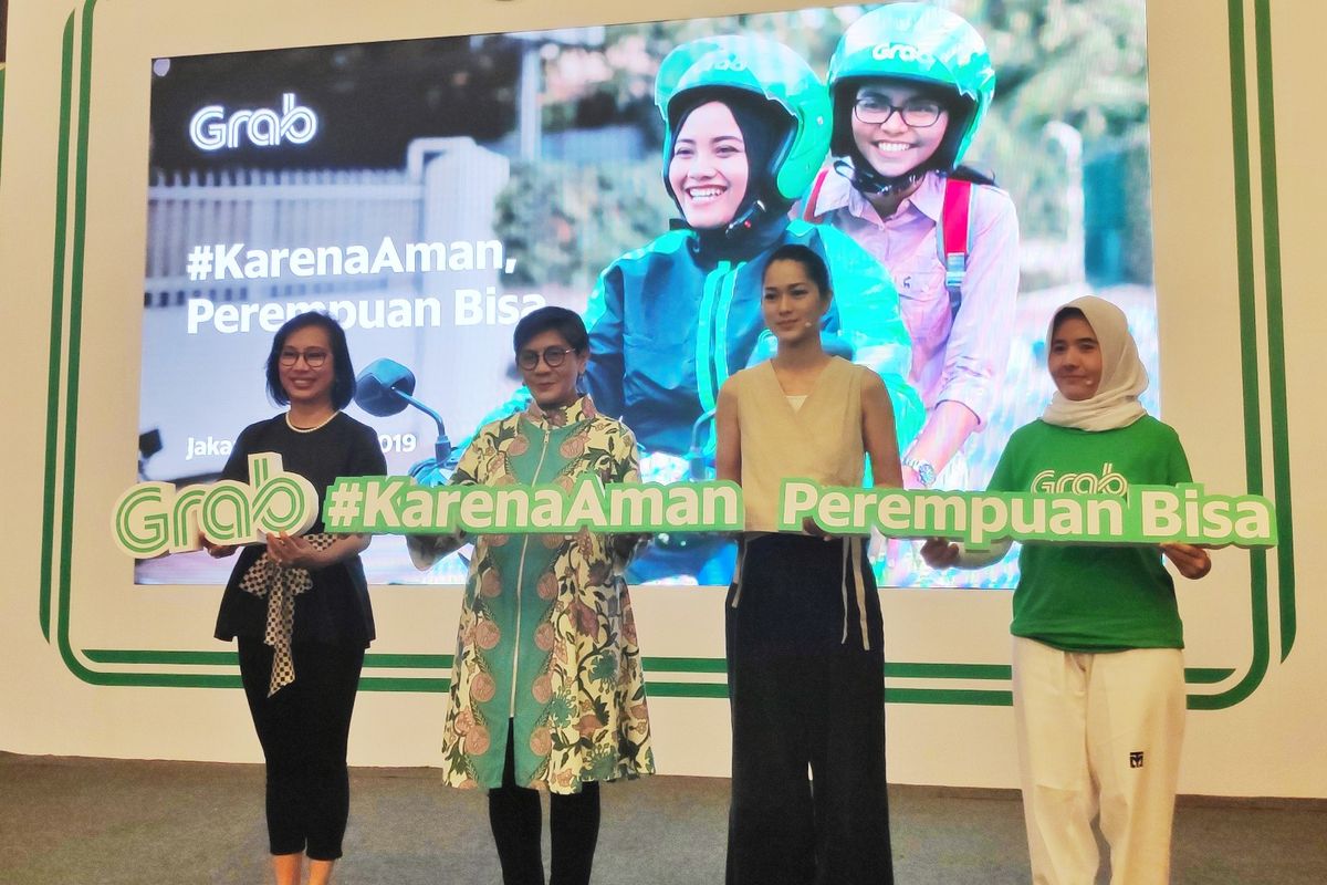 Keterangan foto (Ki-Ka) :
Neneng Goenadi, Managing Director Grab Indonesia, Budi Wahyuni, Wakil Komisi Nasional Anti Kekerasan Terhadap Perempuan, Prisia Nasution, Aktris dan Atlet Pencak Silat, Bungsu Widowati, Area Head of Sales GrabFood Sulawesi & Kalimantan dan Pelatih Taekwondo, padas saat memperkenalkan dua fitur keamanan terbaru dari Grab, di sebuah acara di Jakarta, (22/4/2019).