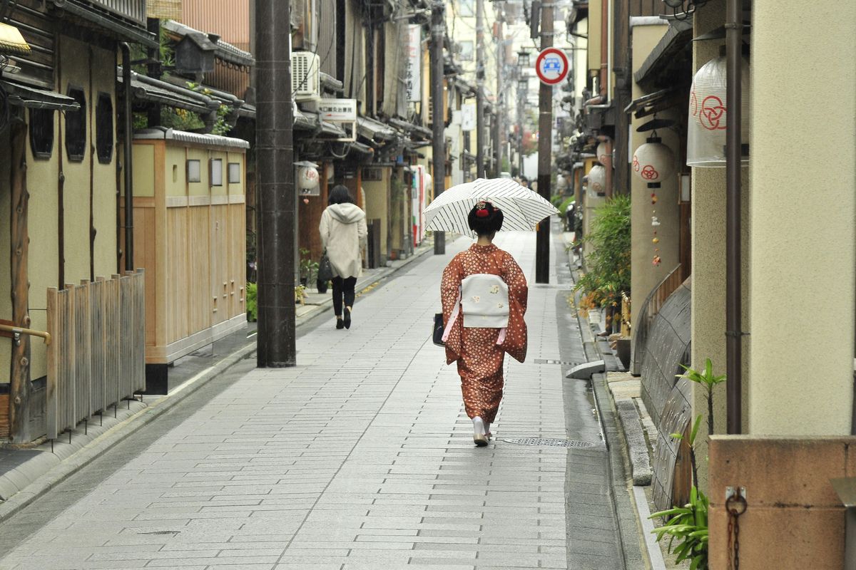 Ilustrasi Gion di Kyoto, Jepang.