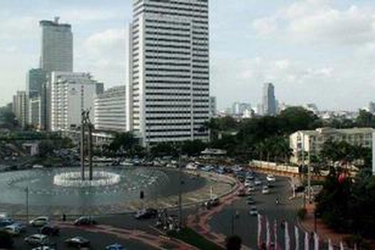 Pemandangan di kawasan Bundaran Hotel Indonesia, Jakarta.