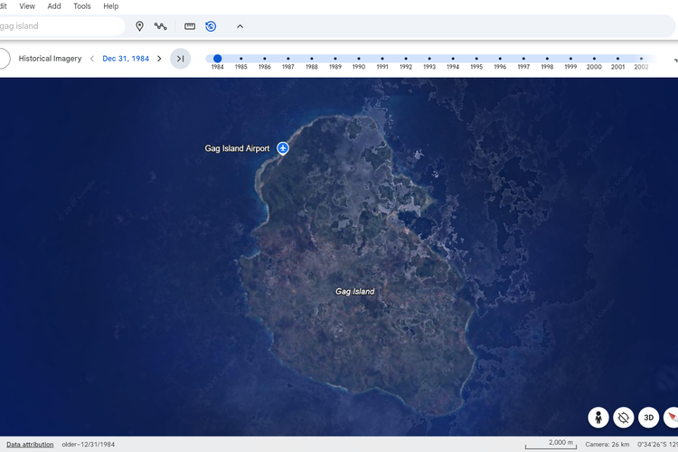 Citra satelit Pulau Gag tahun 1984.