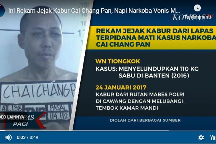 Convicted on death row for a drug case, Cai Changpan escaped from the Tangerang class I prison cell by making a sewer.