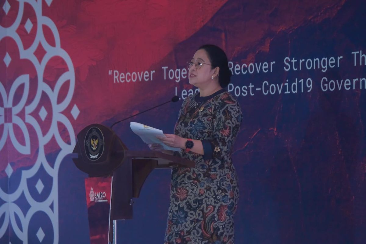 Ketua DPR RI Puan Maharani selalu Chair of Parliament 20 (P20)  saat menghadiri Supreme Audit Institutions 20 (SAI 20) yang merupakan Engagement Group terbaru di G20 di Nusa Dua, Bali, Selasa (30/8/2022).
