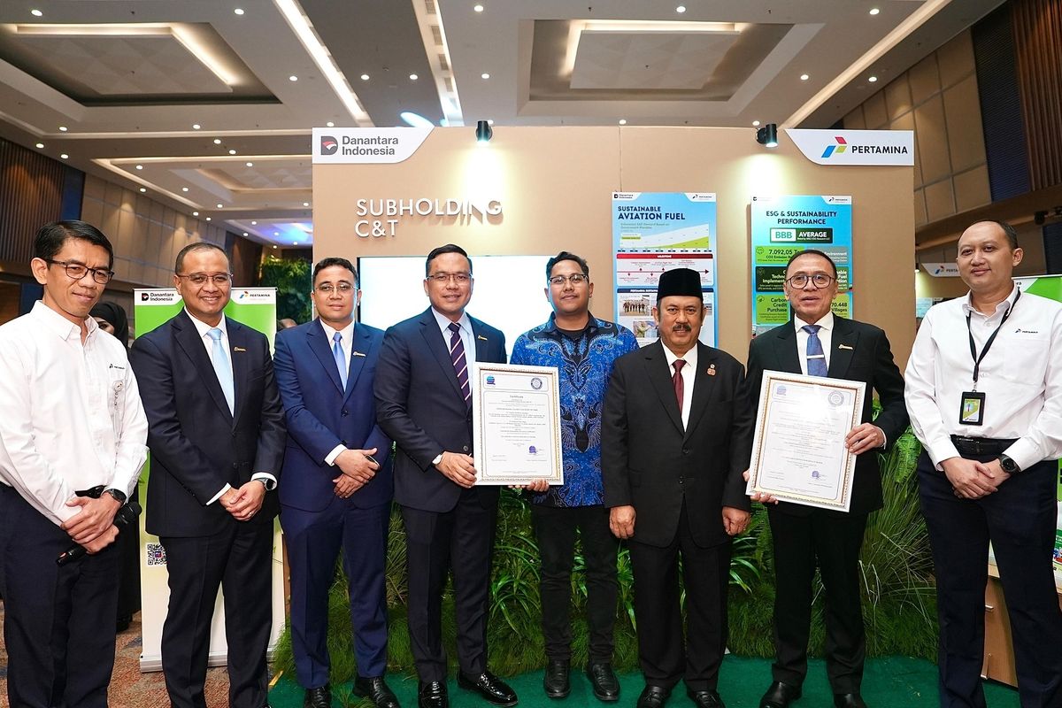 PT Pertamina Patra Niaga meraih kembali sertifikasi International Sustainability and Carbon Certification (ISCC) dalam acara ?Peta Jalan Pertamina: Menuju Kedaulatan Energi dengan Bisnis Berkelanjutan? di Jakarta, Senin (11/8/2025).
