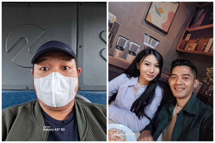 Hasil foto kamera selfie untuk siang hari (kiri) dan malam hari kondisi indoor (kanan) Galaxy A37 5G.