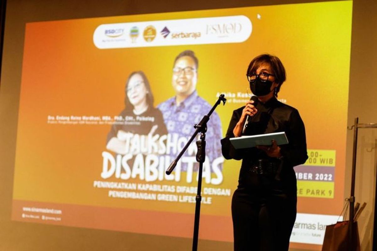 Sinar Mas Land dan ESMOD Jakarta menggelar talk show dan lokakarya bertajuk 'Peningkatan Kapabilitas Difabel dengan Pengembangan Green Lifestyle' di Auditorium Green Office Park (GOP) 9, BSD City, Kota Tangerang, Banten, Kamis (24/11/2022).