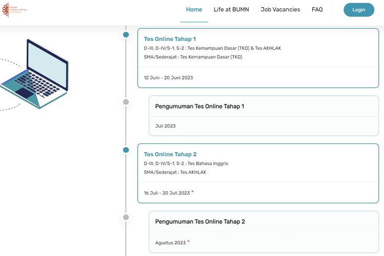 Jadwal tes online Rekrutmen Bersama BUMN 2023.