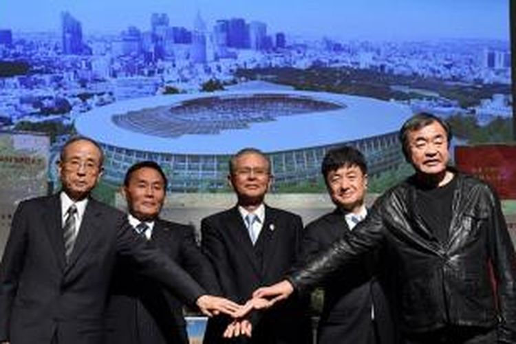 Jumpa pers pengenalan desain baru Stadion Nasional Jepang di Tokyo pada Selasa (22/12/2015). 