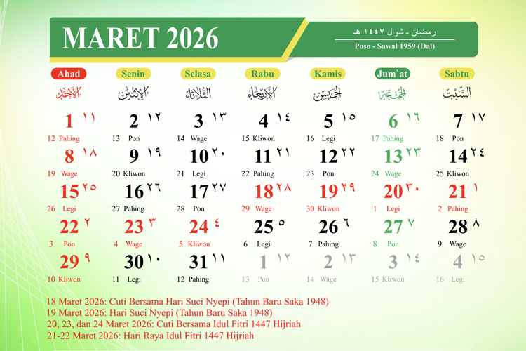 Daftar Hari Libur Lebaran 2026: Tanggal Merah, Cuti Bersama, dan WFA