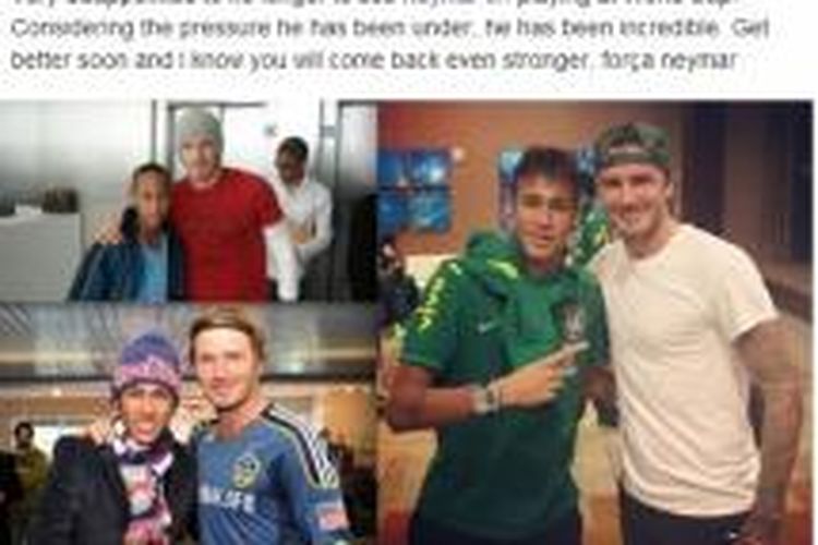 David Beckham bersimpati kepada Neymar yang sedang mengalami cedera tulang belakang. 