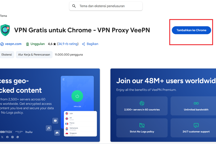 Ilustrasi cara membuat video Veo 3 dengan Gemini AI. Menginstal VPN dengan koneksi dari wilayah Amerika Serikat.