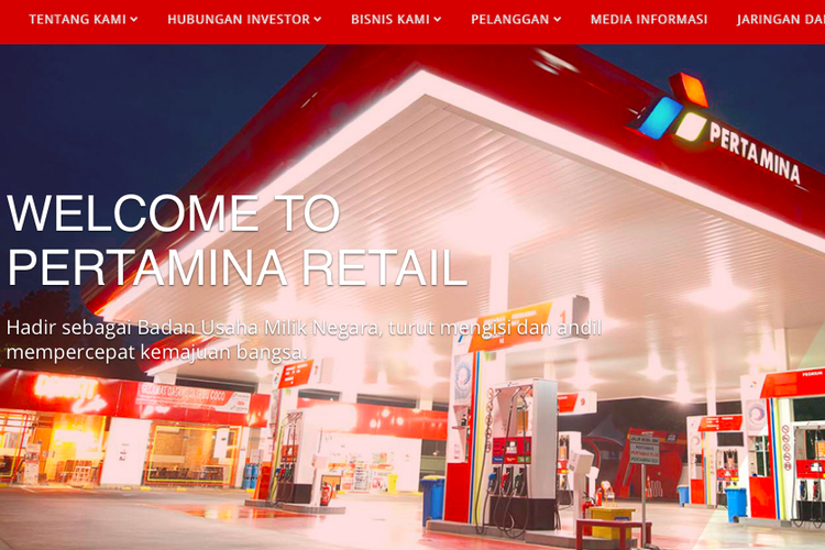 Tangkapan layar halaman situs resmi Pertamina Retail.