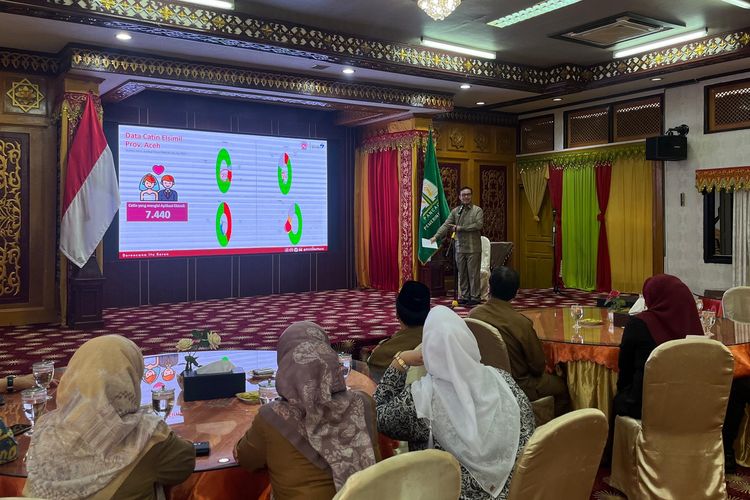 Acara pengukuhan Kepala Perwakilan BKKBN Aceh yang baru, yakni Safrina Salim, di Meuligoe Gubernur Aceh, Senin (11/9/2023). 
