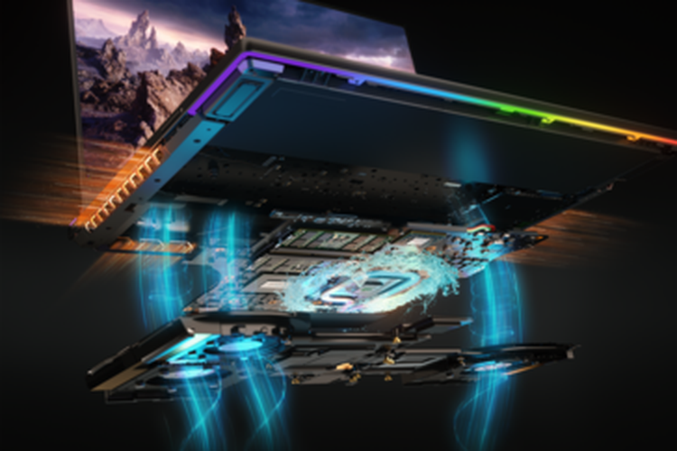 Ilustrasi sistem pendingin di laptop gaming Lenovo Legion 9i.