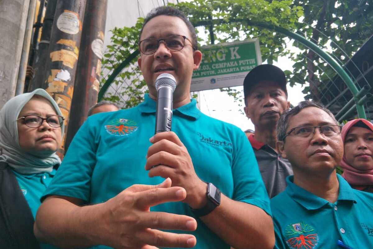 Gubernur DKI Jakarta Anies Baswedan saat hadiri peringatan hari peduli sampah nasional (HPSN), di Cempaka Putih Timur, Jakarta Pusat, Jumat (21/2/2020)