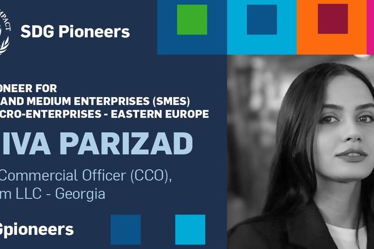 Shiva Parizad dari Georgia diganjar penghargaan SDG Pioneers 2024 yang digelar oleh United Nations (UN) Global Compact. Chief Commercial Officer (CCO) Polyvim tersebut menerima penghargaan tersebut dalam kategori usaha kecil dan menengah (UKM) dari regional Eropa Timur.