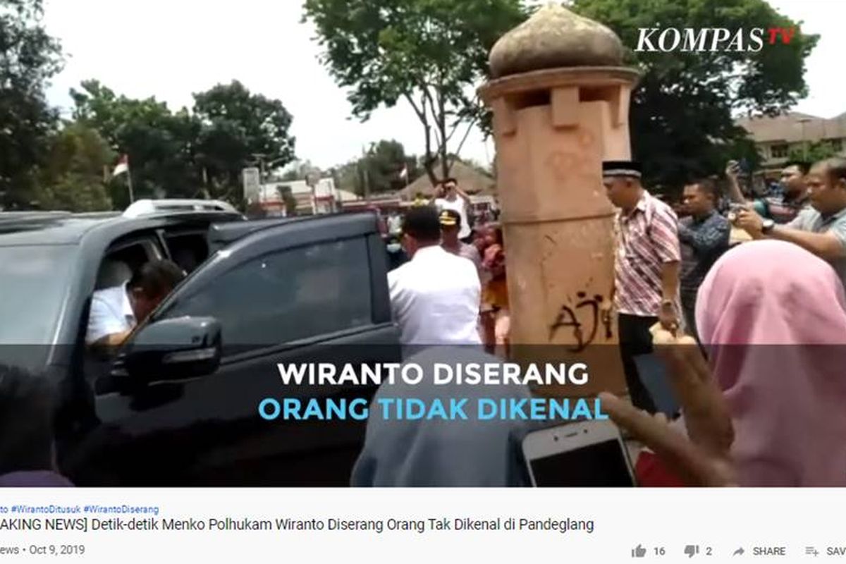 Video detik-detik Menko Polhukam Wiranto ditusuk orang tak dikenal, Kamis (10/10/2019).