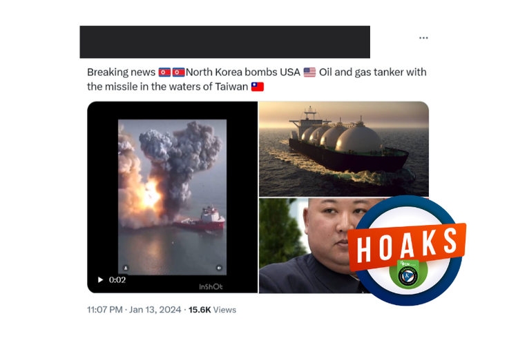 Hoaks, tanker minyak dan gas AS di perairan Taiwan dibom Korut