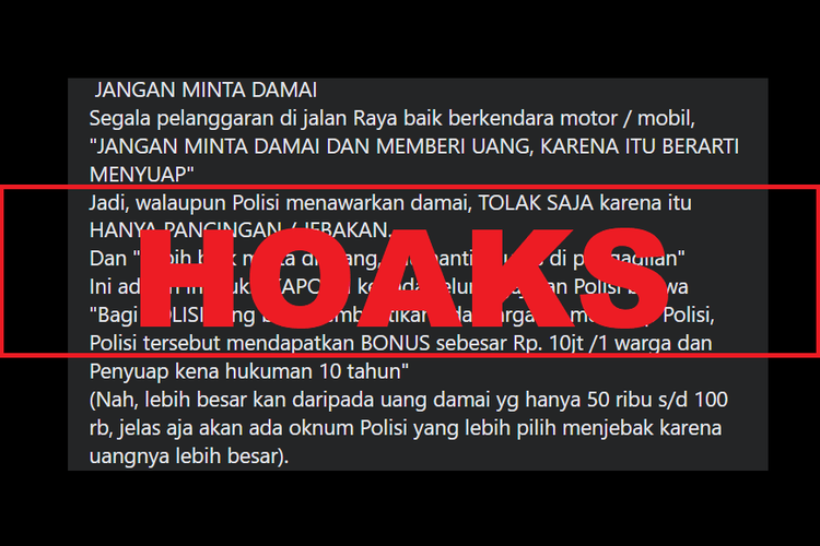 Hoaks, polisi jebak warga yang memberikan uang damai