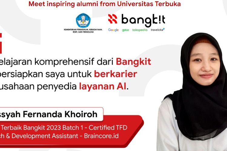 Roissyah Fernanda Khoiroh (24) atau yang akrab dipanggil Nanda adalah salah satu lulusan terbaik dari Program Kampus Merdeka Bangkit By Google, GoTo, Traveloka Batch I di Program Studi (Prodi) Statistika Fakultas Sains dan Teknologi (FST) Universitas Terbuka (UT).
