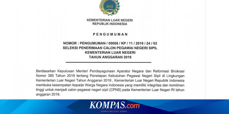 Kemenlu Buka 132 Formasi Pada Cpns 2019 Ini Rinciannya Halaman All Kompas Com