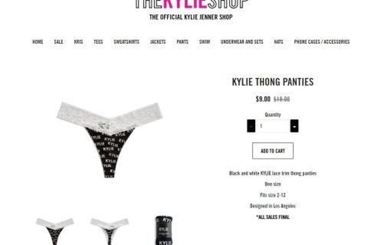 Salah satu produk Kylie Shop, Kylie Thong Panties, yang dianggap melanggar hak cipta.