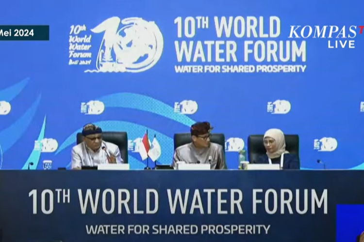 Menparekraf Sandiaga dalam konferensi pers World Water Forum ke-10 di Bali Nusa Dua Convention Center, Senin (20/5/2024).