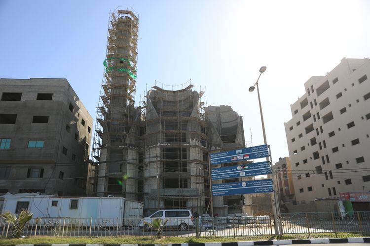 Progres pembangunan Masjid Syaikh Ajlin Palestina yang sudah mencapai 80 persen.